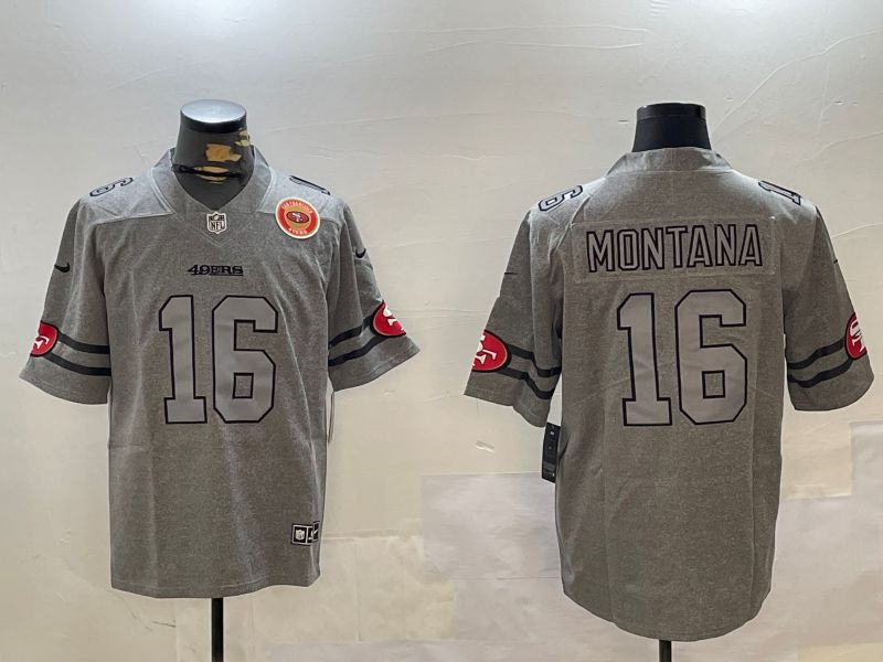 Men San Francisco 49ers 16 Montana Grey Throwback 2024 Nike Limited NFL Jersey style 12305
